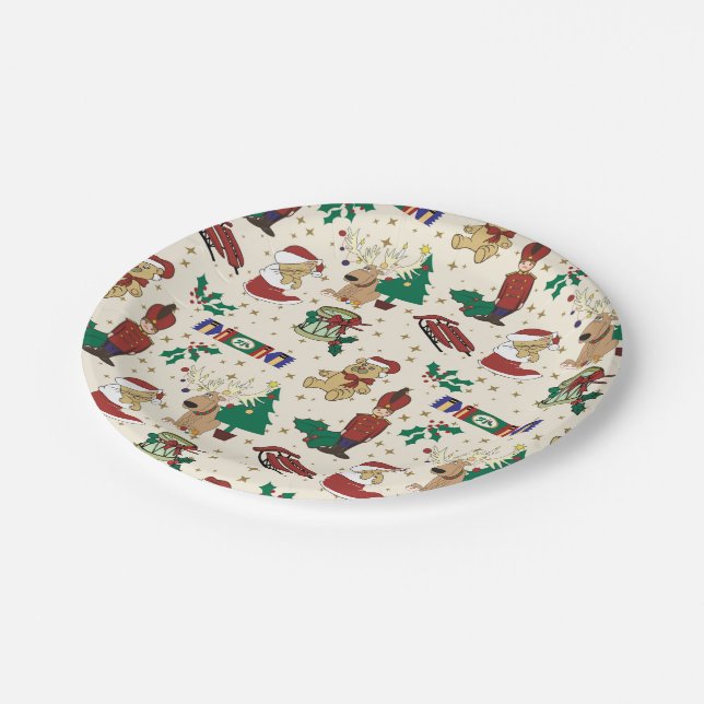 Christmas deer,bear,cat and Nutcracker Paper Plates (Angled)