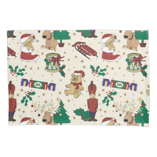 Christmas deerbearcat and Nutcracker Pillow Case