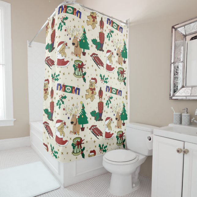 Christmas deer,bear,cat and Nutcracker Shower Curtain (In Situ)