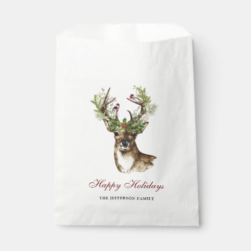 Christmas Deer Birds Holly Berry Holiday Favor Bag