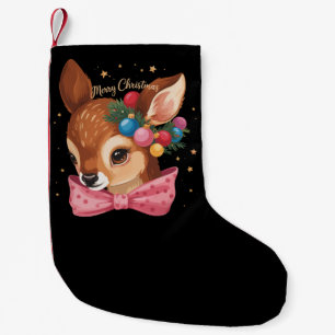 Christmas Deer Bow Retro Deer Vintage Holiday  Small Christmas Stocking