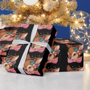 Christmas Deer Bow Retro Deer Vintage Holiday  Wrapping Paper