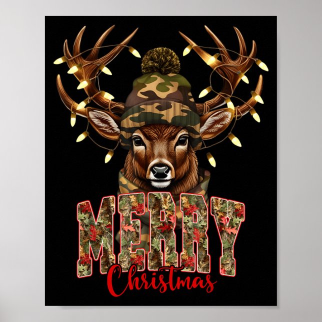 Christmas Deer Camouflage Hunting Camo Reindeer &a Poster (Front)