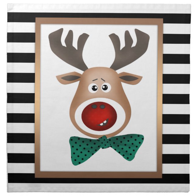 Christmas deer card striped black white celebrate cloth napkin (Front)