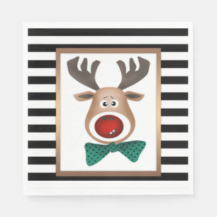Christmas deer card striped black white celebrate napkins