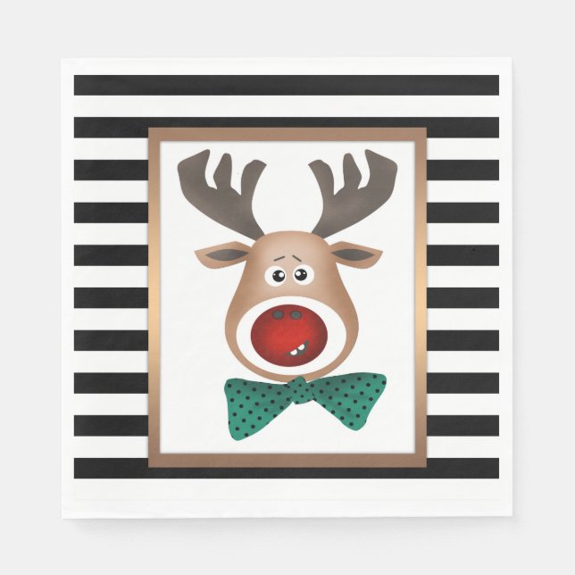 Christmas deer card striped black white celebrate napkins (Front)