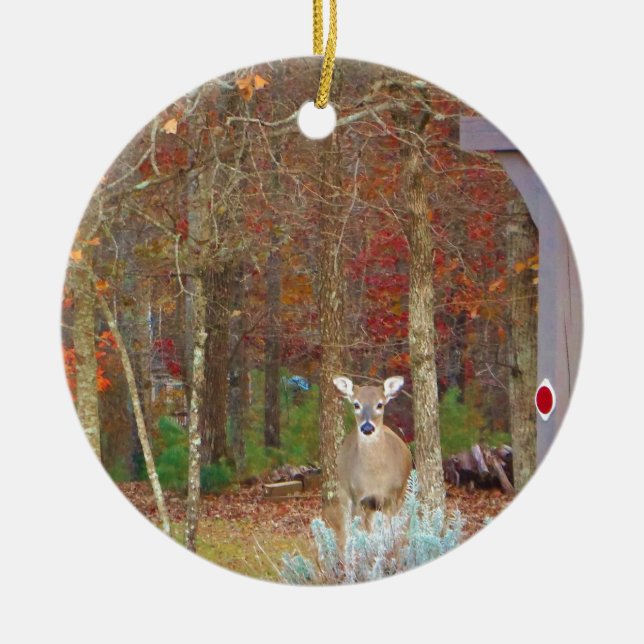 Christmas Deer Ceramic Ornament (Front)