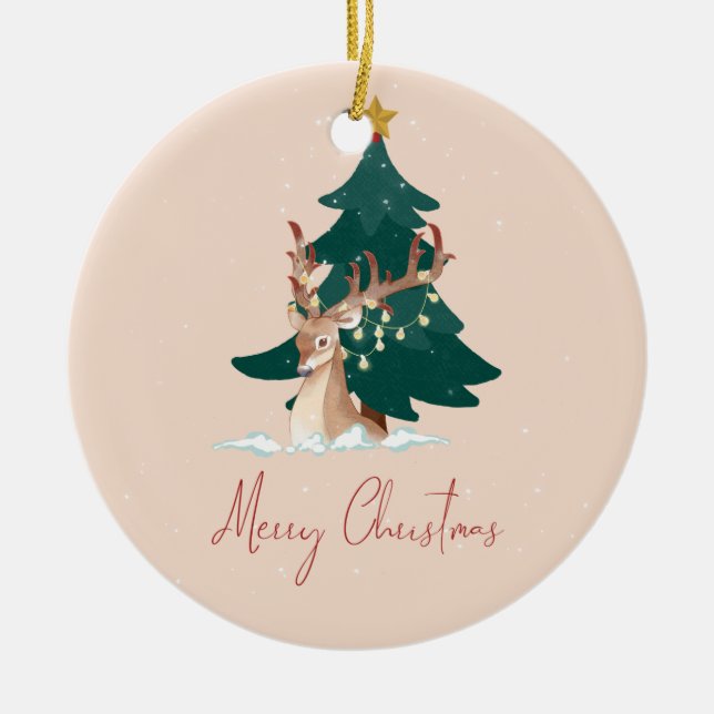 Christmas deer ceramic ornament (Front)