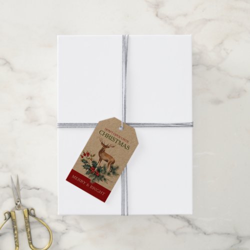 Christmas Deer  Christmas berries wreath Gift Tags