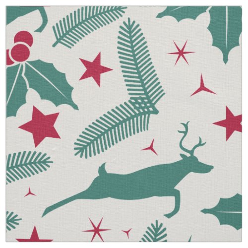 Christmas Deer Christmas Holly Pattern Fabric