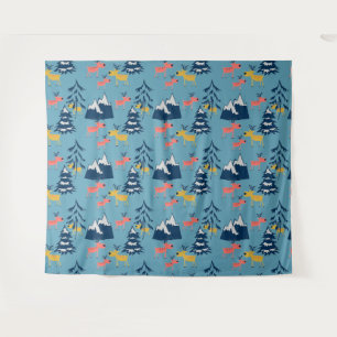 Christmas deer , Christmas trees, mountains Tapestry