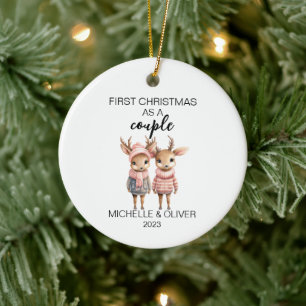 Christmas Deer Couple Personalized Ceramic Ornament