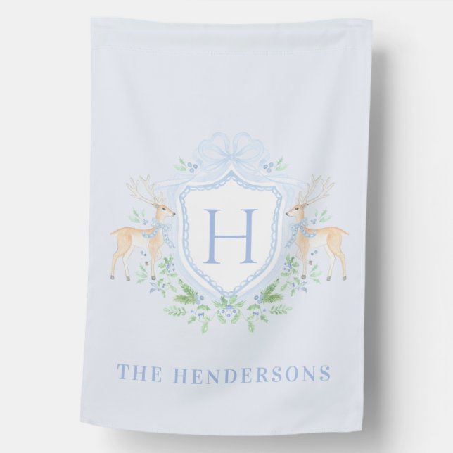 Christmas Deer Crest | Monogram House Flag (Front)
