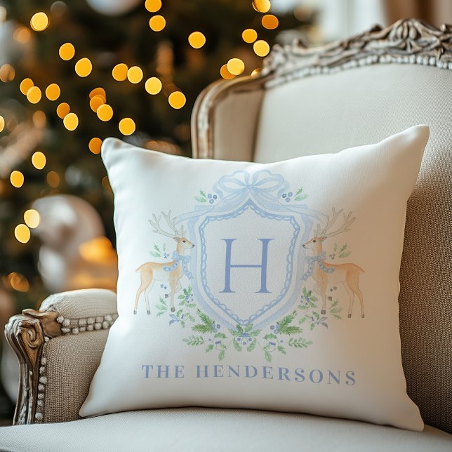 Christmas Deer Crest | Monogram Throw Pillow (Creator Uploaded)