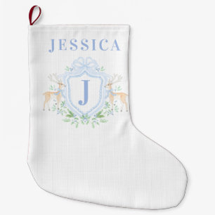 Christmas Deer Crest Monogram With Name Large Christmas Stocking