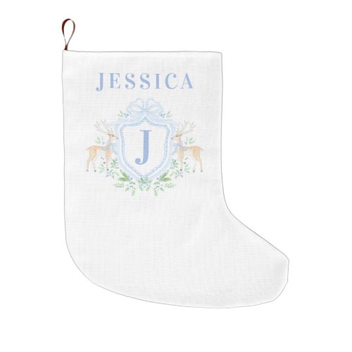 Christmas Deer Crest Monogram With Name Large Christmas Stocking