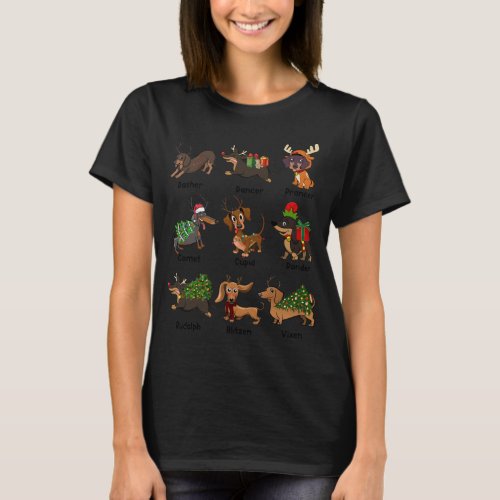 Christmas Deer Dachshund Custom Dog Name Santa Hat T_Shirt