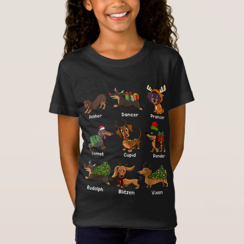 Christmas Deer Dachshund Custom Dog Name Santa Hat T_Shirt