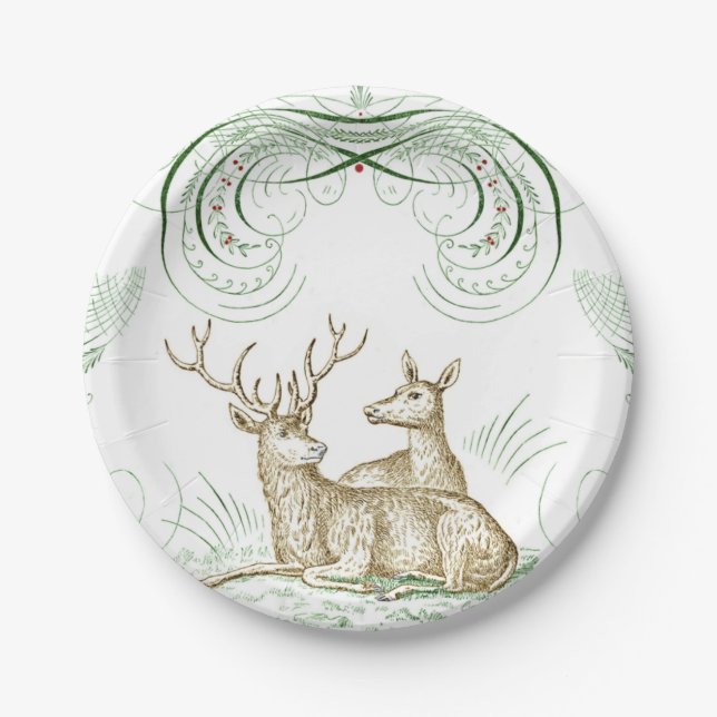 Christmas Deer Drink Coaster Paper Plates (Front)
