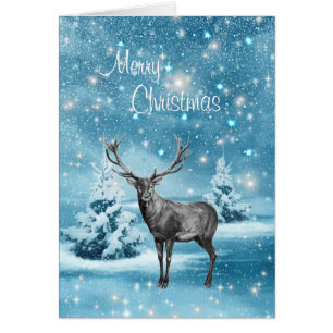 Christmas Deer Elk Winter Sparkle Holiday Card