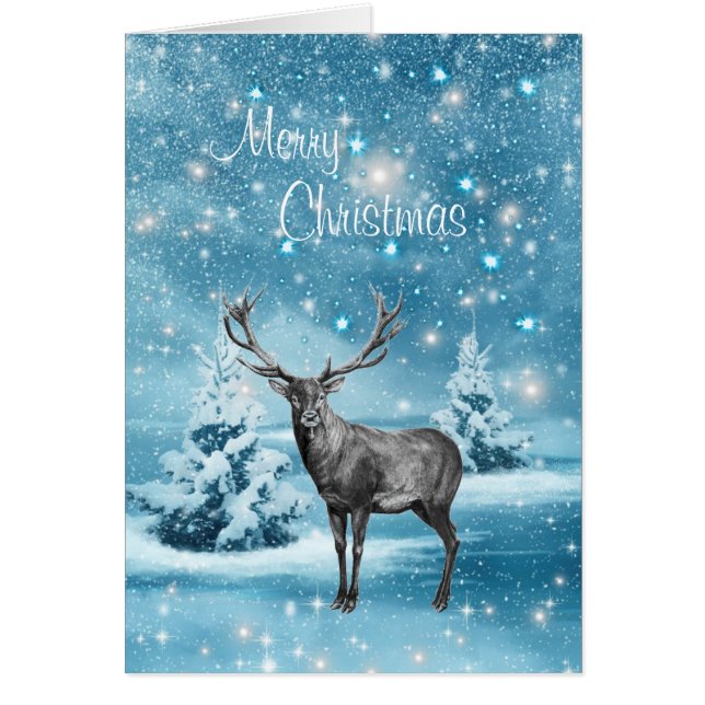 Christmas Deer Elk Winter Sparkle Holiday Card (Front)