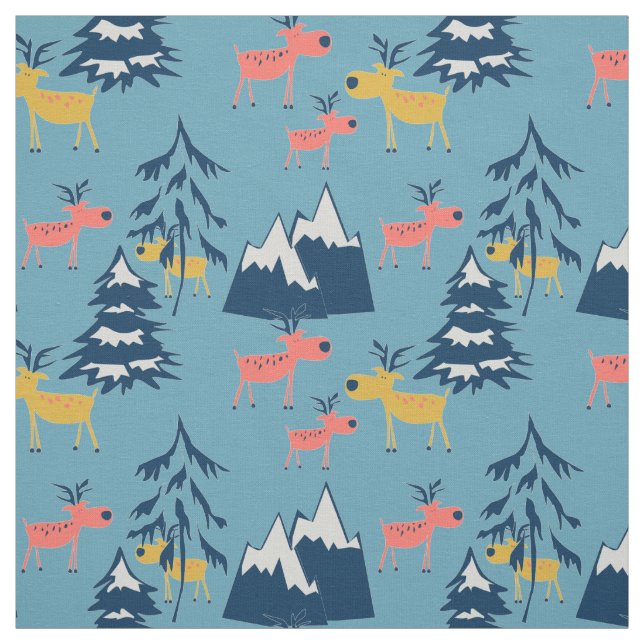Christmas ,deer ,forest, Christmas trees, holiday Fabric (Swatch)