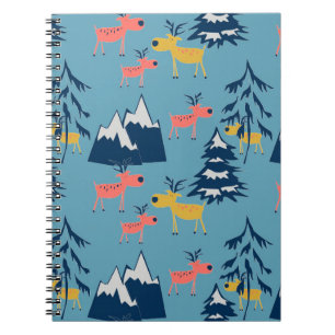 Christmas ,deer ,forest, Christmas trees, holiday Notebook