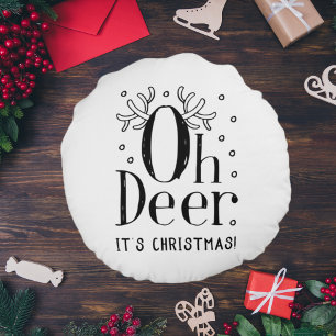 Christmas deer funny illustration round pillow