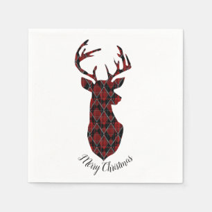 Christmas deer head, checkered, red and black napkins