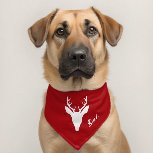 Christmas Deer Head Pet Name Red Background Bandana Collar
