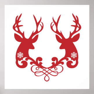 Christmas deer heads with ornaments poster