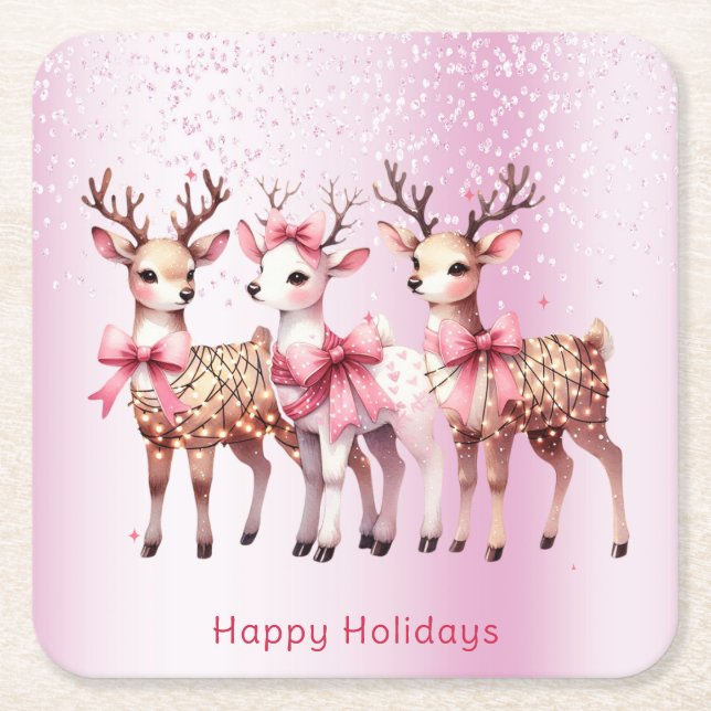 Christmas Deer Holiday Paper Coaster (Front)