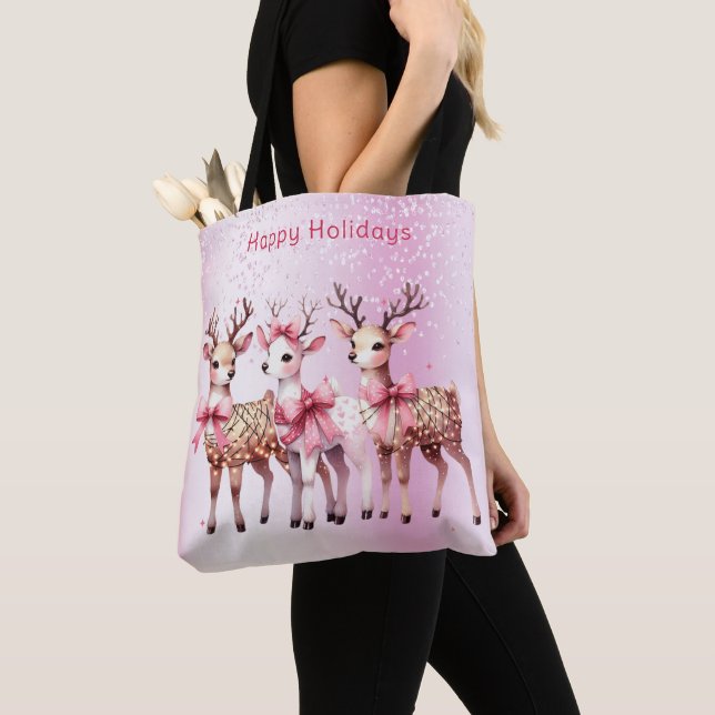 Christmas Deer Holiday Tote Bag (Close Up)