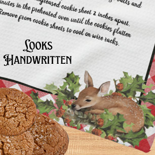 Christmas Deer Holy Recipe Keepsake Red Plaid Kitchen Towel