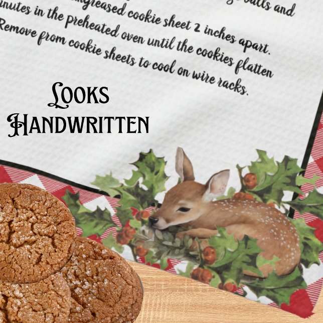 Christmas Deer Holy Recipe Keepsake Red Plaid  Kitchen Towel (Creator Uploaded)