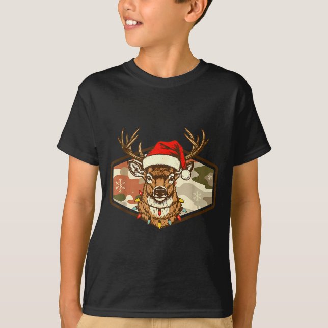 Christmas Deer Hunting Old School Camo, Xmas Hunti T-Shirt (Front)