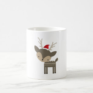 Christmas Deer In A Red Santa Hat Retro Hipster Coffee Mug