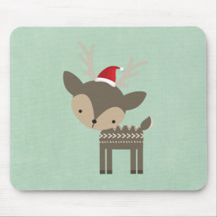 Christmas Deer In A Red Santa Hat Retro Hipster Mouse Pad