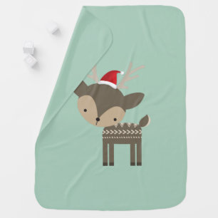 Christmas Deer In A Red Santa Hat Retro Hipster Stroller Blanket