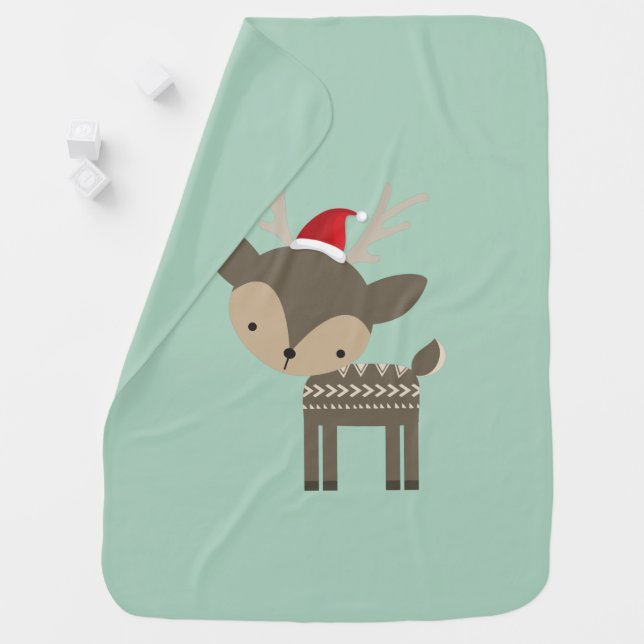 Christmas Deer In A Red Santa Hat Retro Hipster Stroller Blanket (In Situ)