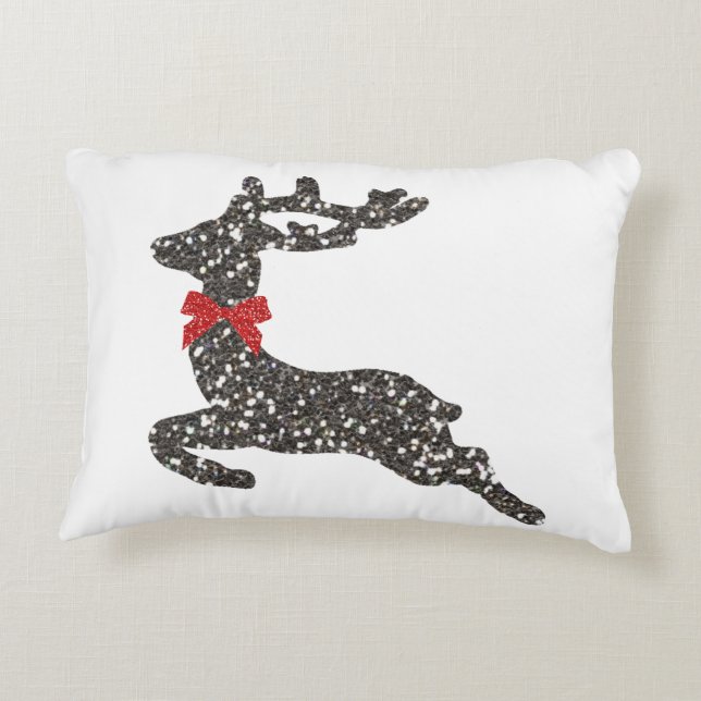 Christmas Deer in Red Bow Decorative Pillow (Back)