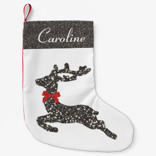 Christmas Deer in Red Bow Small Christmas Stocking