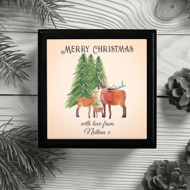 Christmas Deer in Snow Personalized Gift Box (Personalized Christmas gift boxes to treasure forever.)