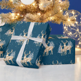 Christmas Deer in Snowflakes Wrapping Paper