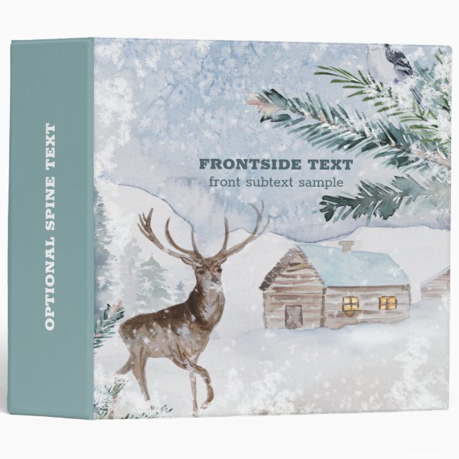Christmas deer in snowy wood with cabin 3 ring binder (Front/Spine)