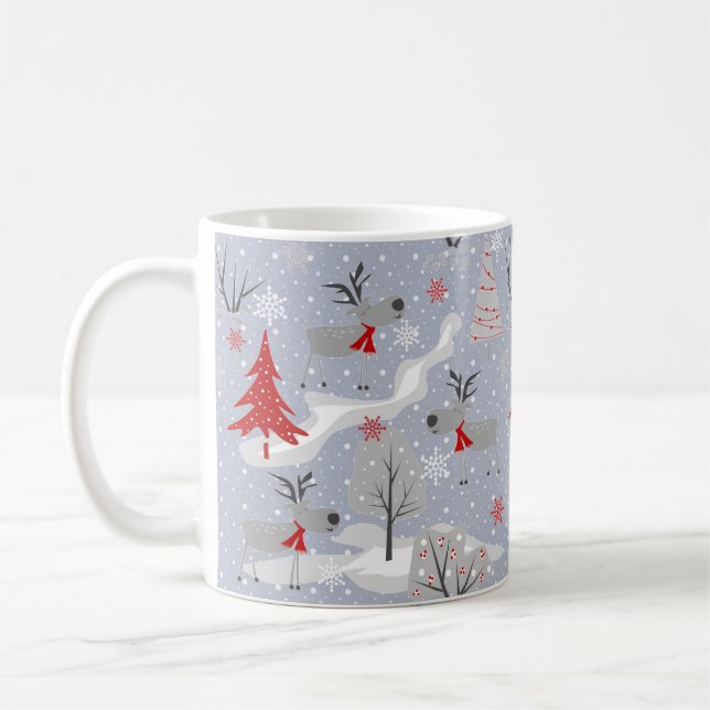 Christmas deer in the forest. coffee mug (Left)