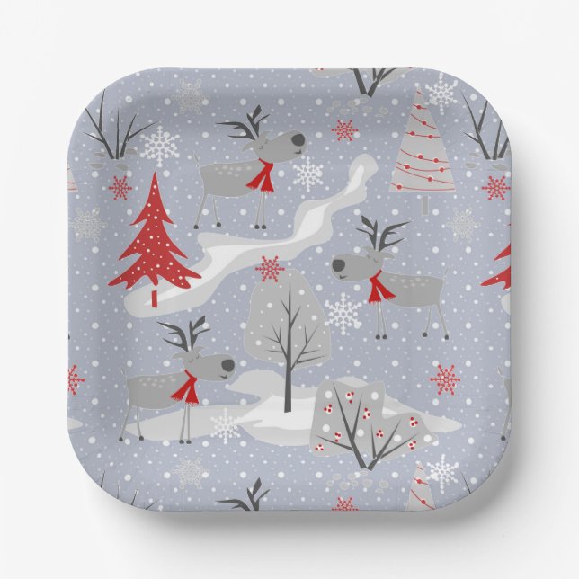 Christmas deer in the forest paper plates (Front)