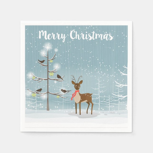 Christmas Deer In the Winterly Wood Napkins (Front)