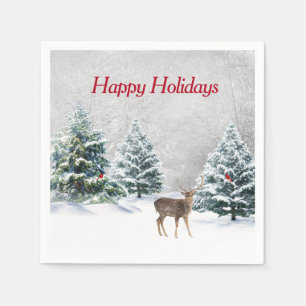 Christmas Deer In Winter Woods Napkins