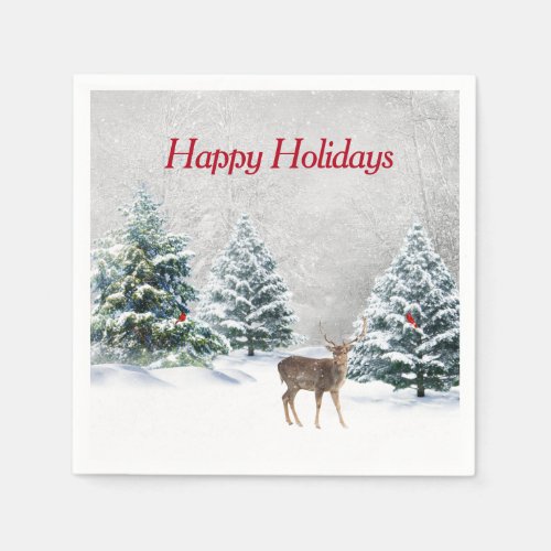 Christmas Deer In Winter Woods  Napkins